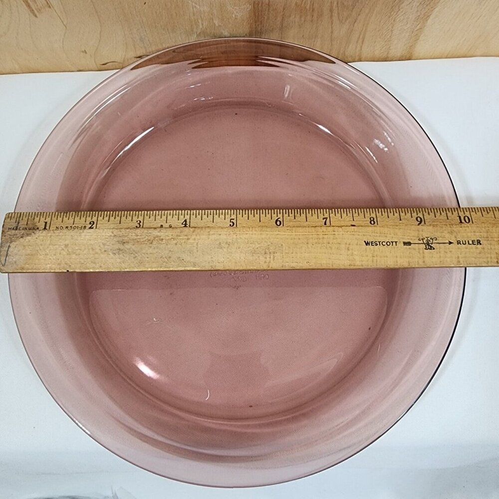 2 Pyrex Cranberry Glass Pie Plate 10” vintage Visions plum dish flaw - Picture 5 of 13